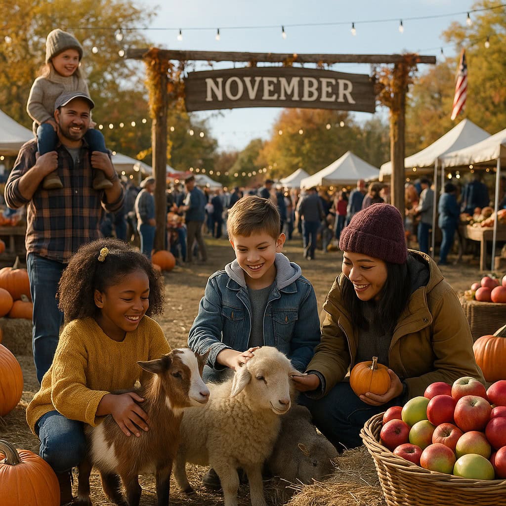 Kids and family at harvest festival in the fall