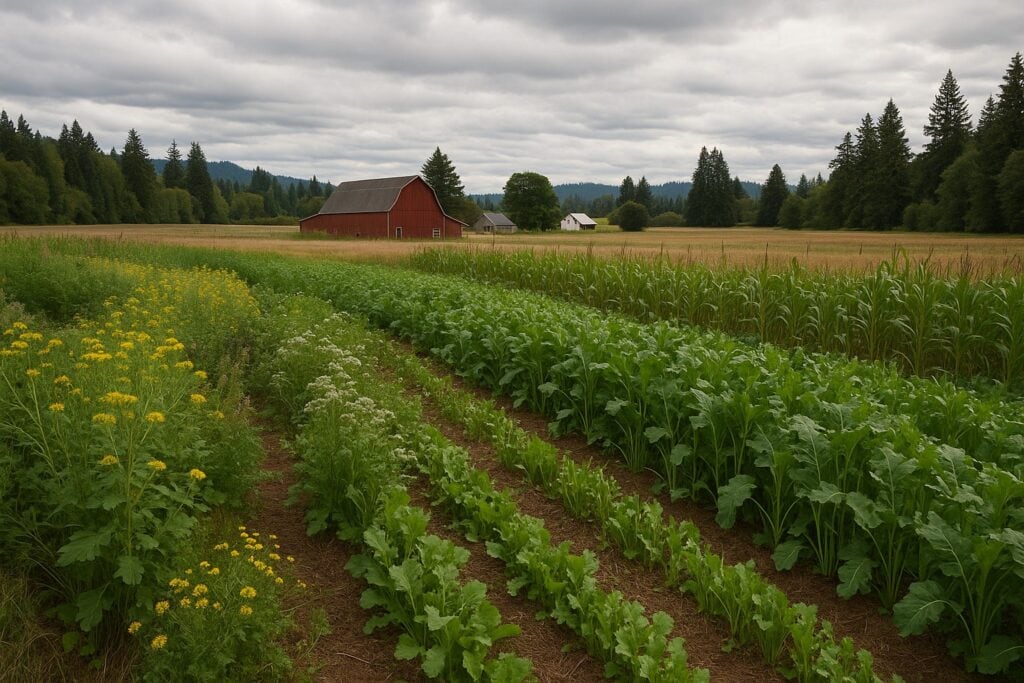 A Washington State farm with a diverse food plot designed for wildlife.