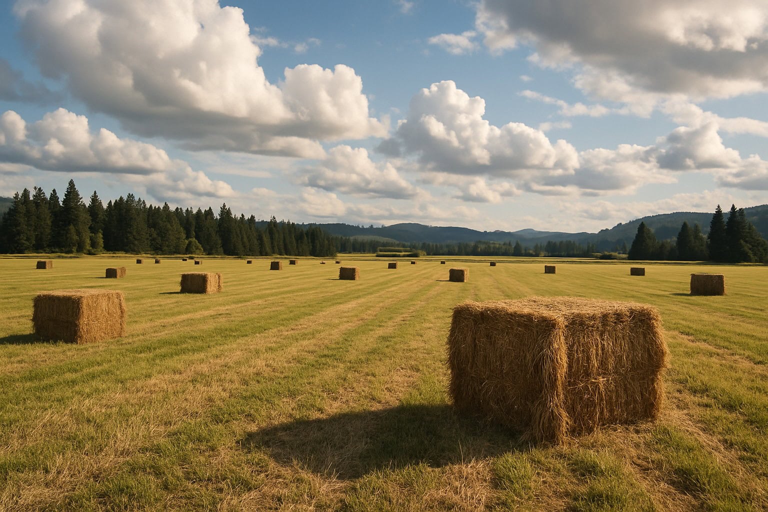 Washington State hay field with hay bales.