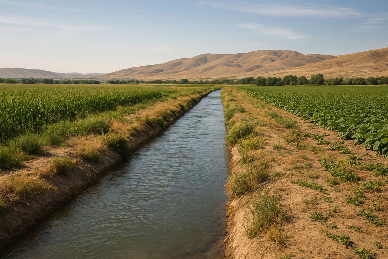 Irrigation canal in Yakima Valley farmland.