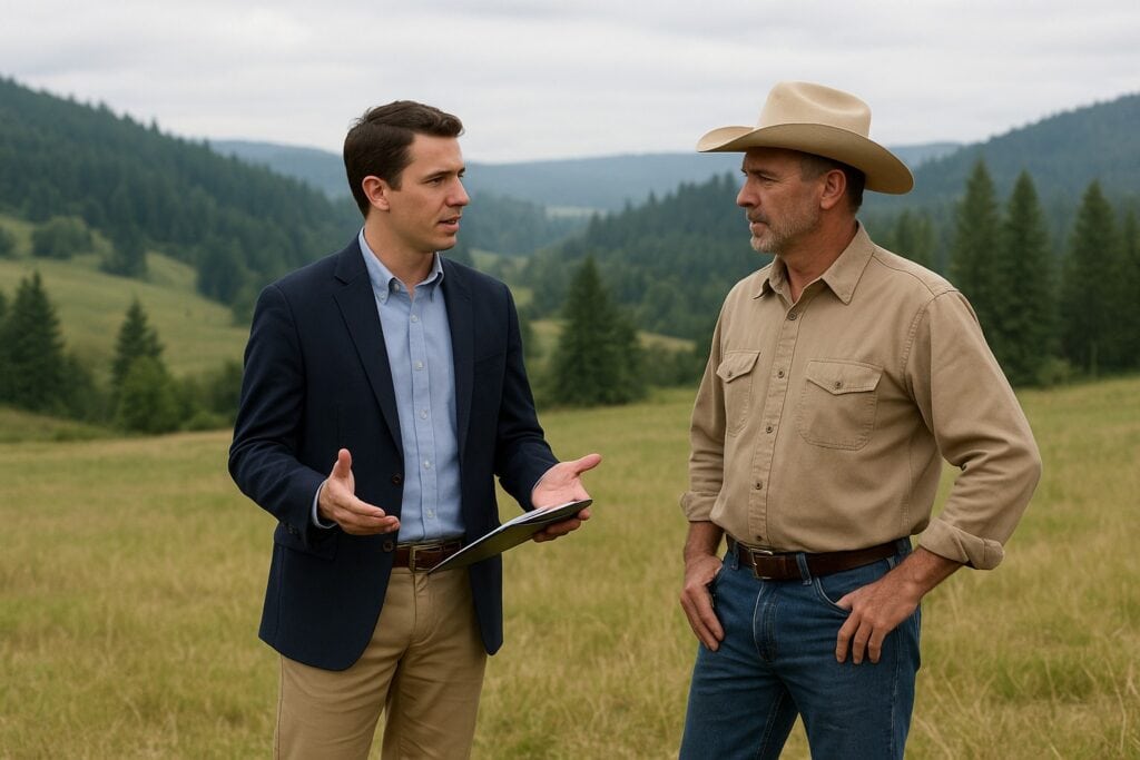 Land broker in Washington State discussing ranch sale options.