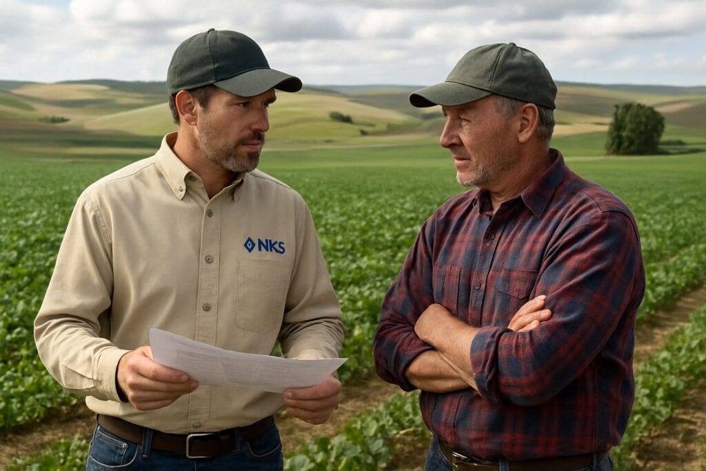 NRCS specialist and farmer in Washington State discussing conservation plans.