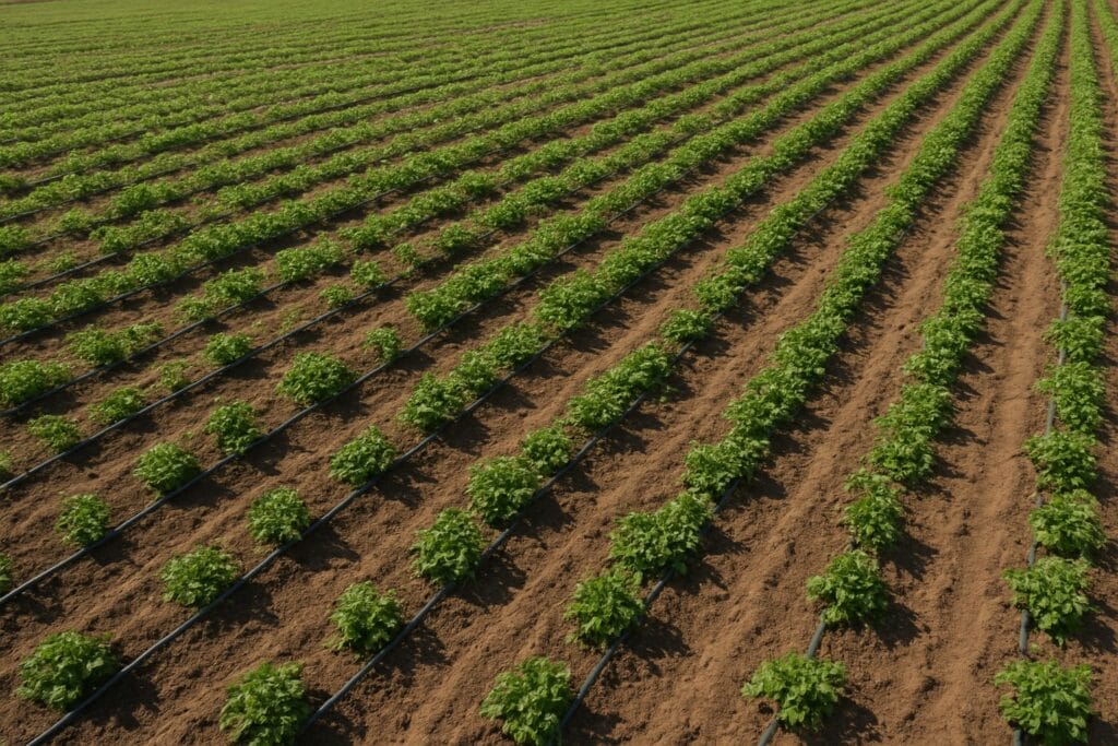 Aerial view of drip irrigation on a Washington farm in the Columbia Basin.