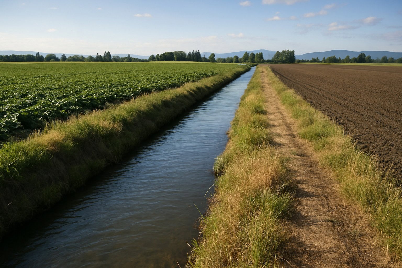 Irrigation canal on Washington farmland representing water rights.