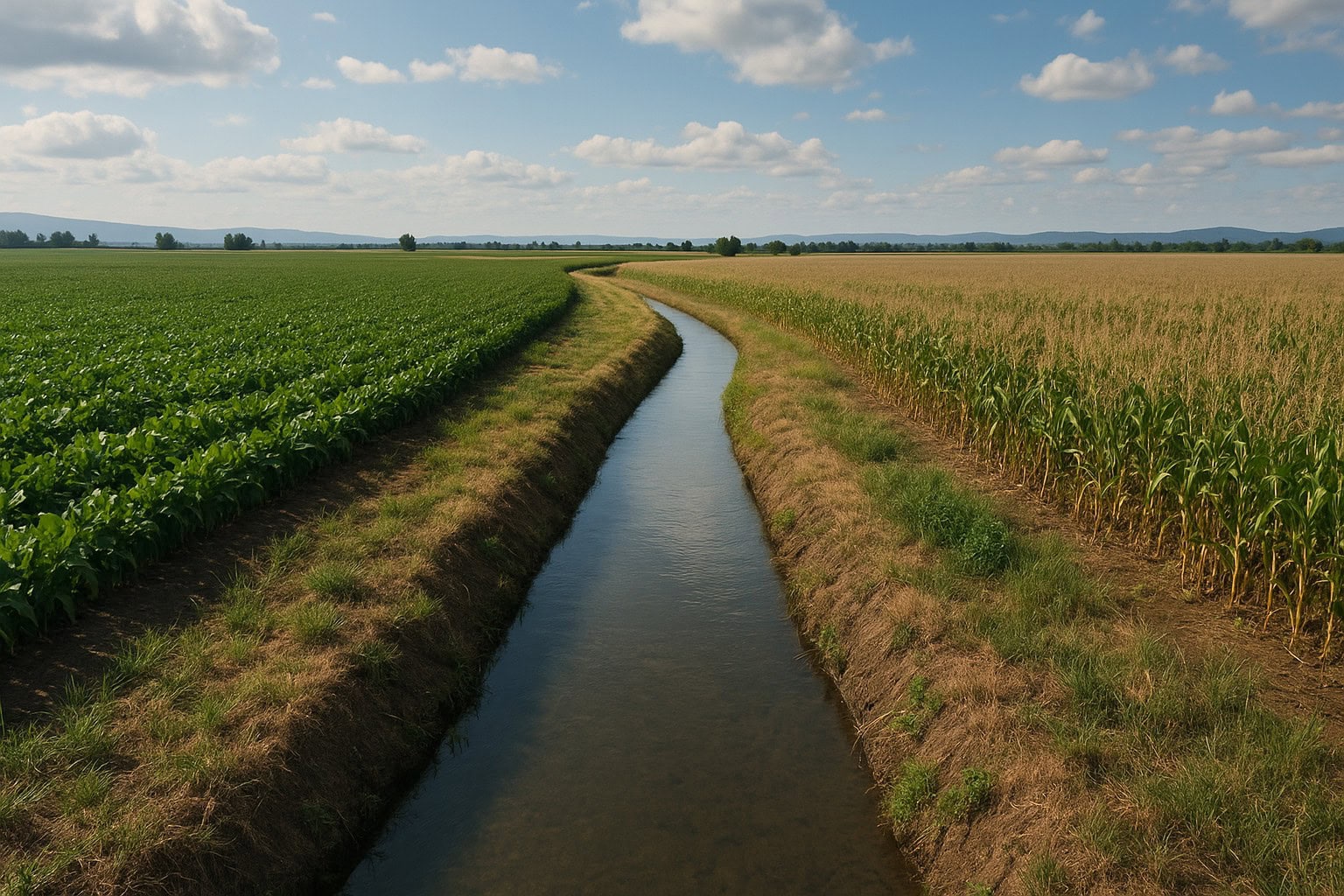 Irrigation canal on Washington farmland illustrating water rights.
