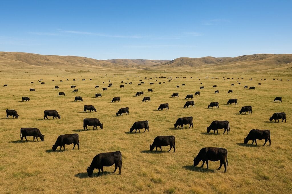 Aerial view of cattle ranch in Eastern Washington with grazing lands.