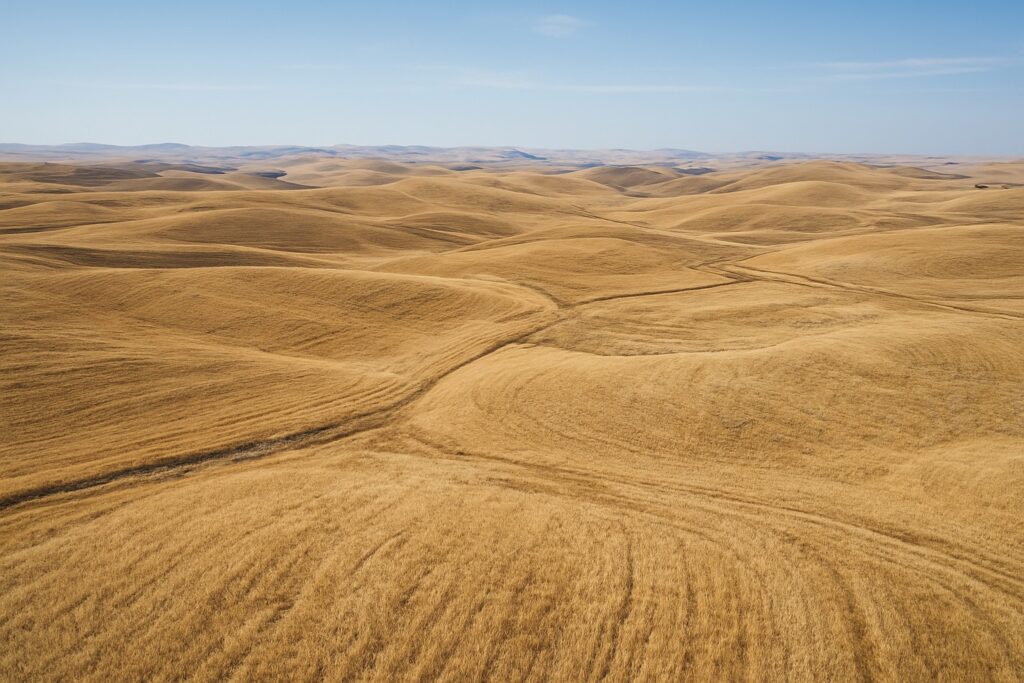 Aerial view of dryland wheat fields in Eastern Washington.