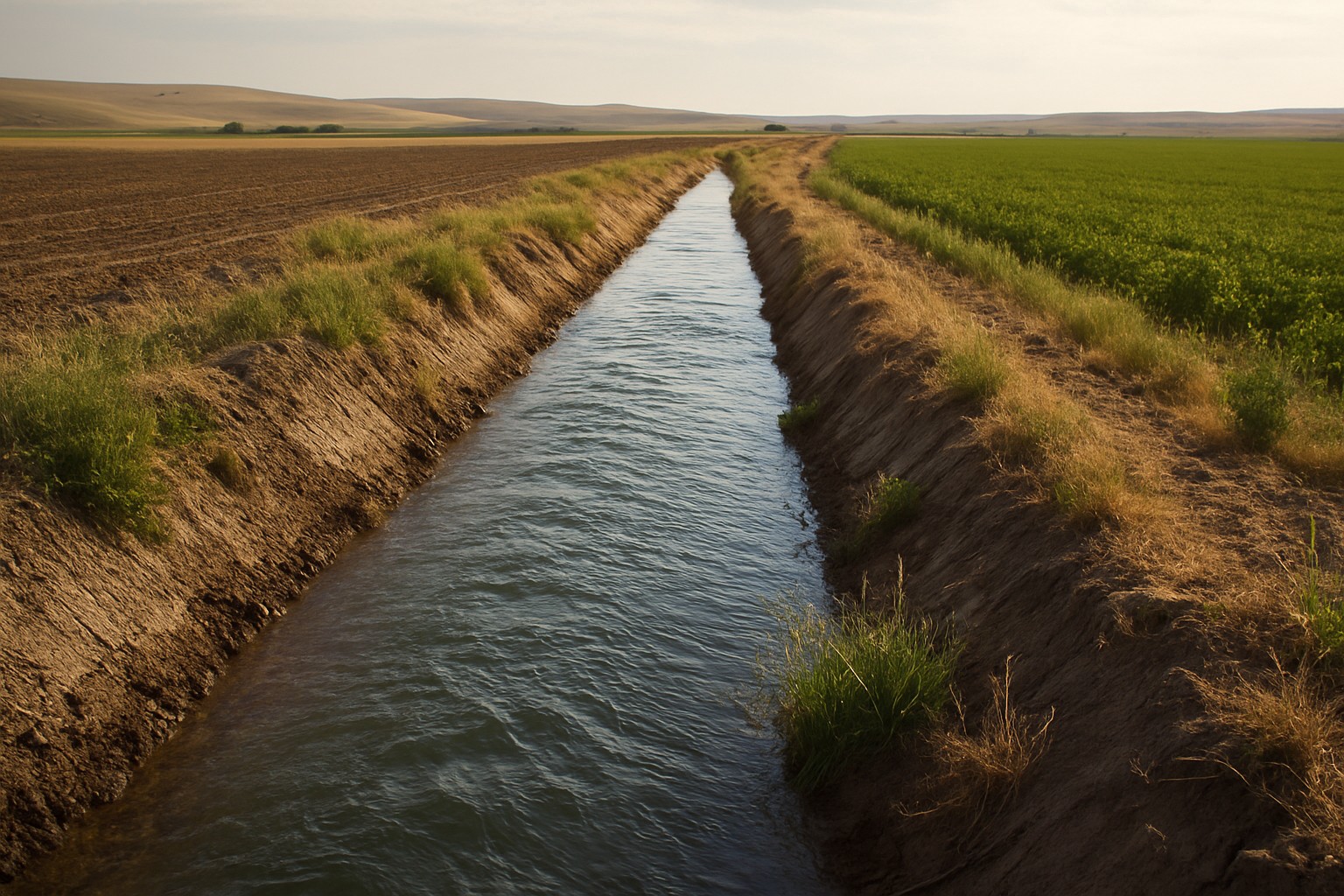 Irrigation canal in Eastern Washington farmland.