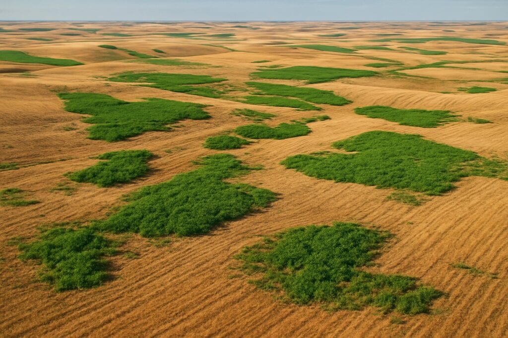 Aerial view of cover crops in Eastern Washington dryland farming.