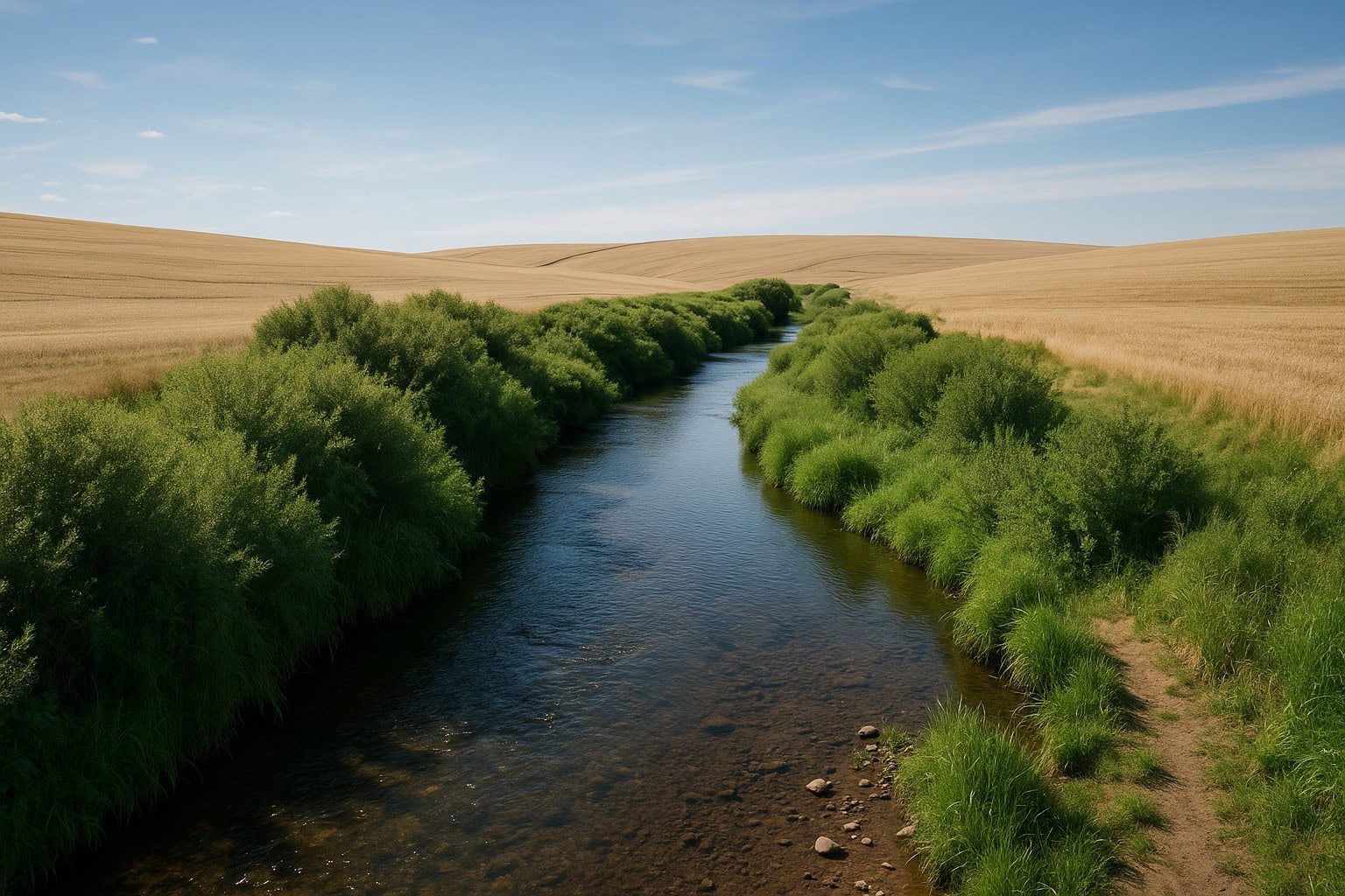 Creek running through a dryland wheat farm in Eastern Washington.