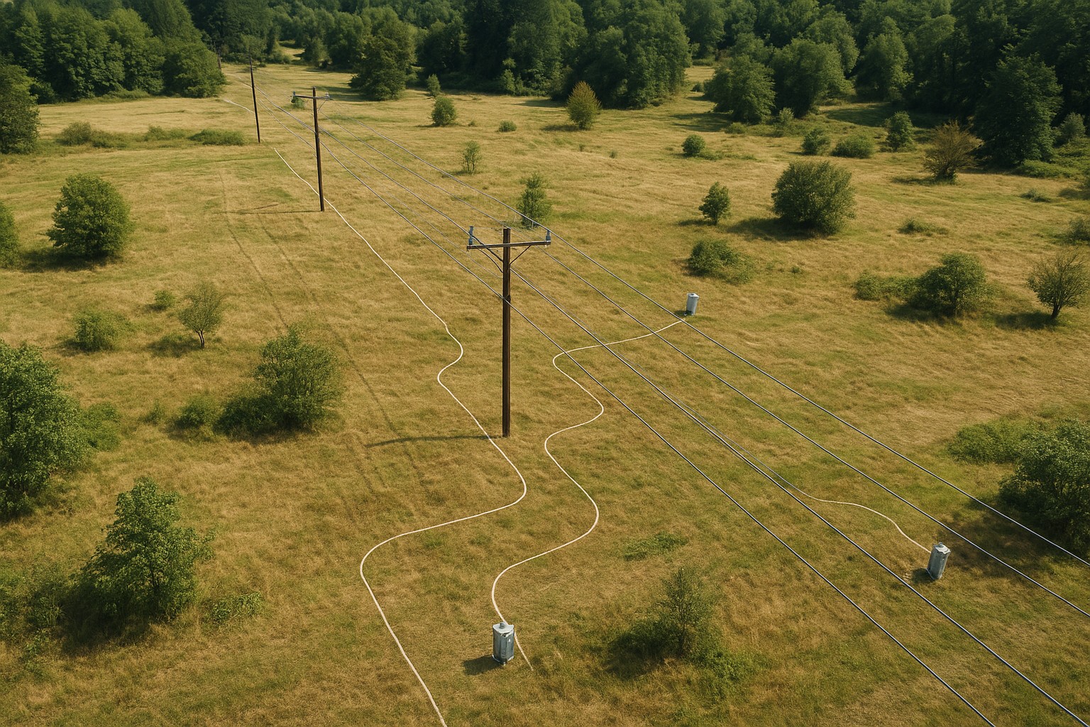 Map showing power lines, conduits, and meters on Washington acreage.
