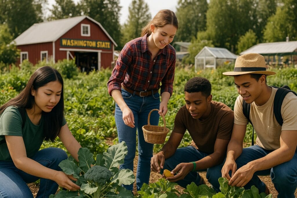 Youth participating in agricultural activities at a Washington State fair.