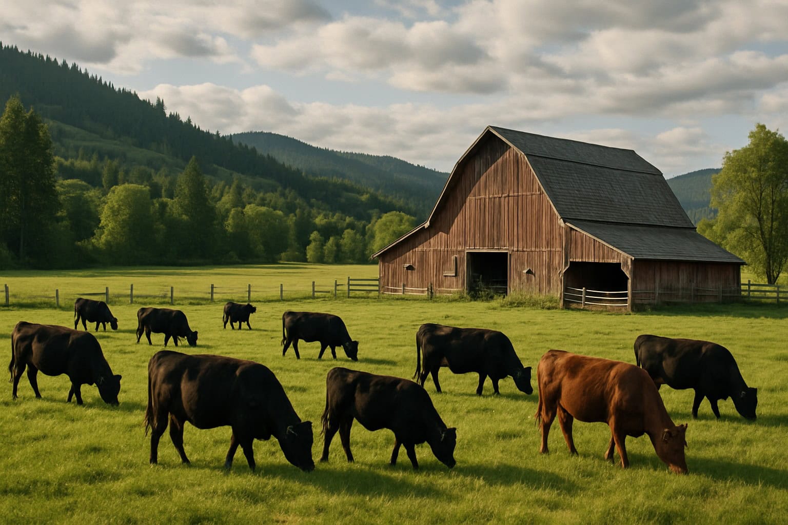 Washington State ranch with grazing cattle and a barn.