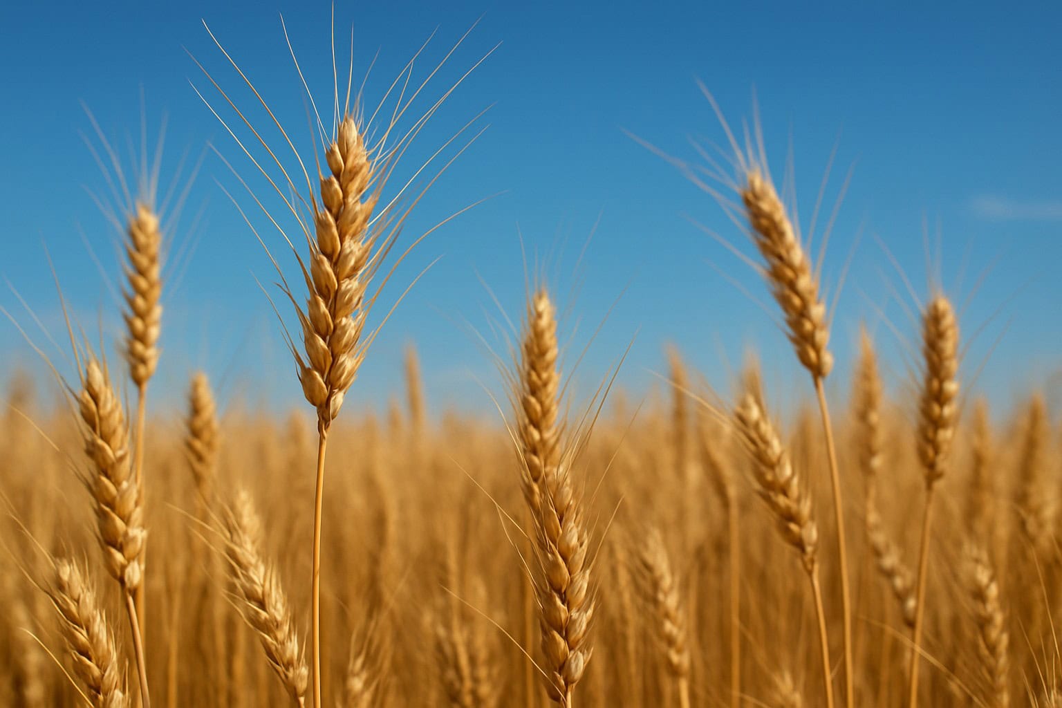 Close-up of golden wheat stalks ready for harvest in Washington State.