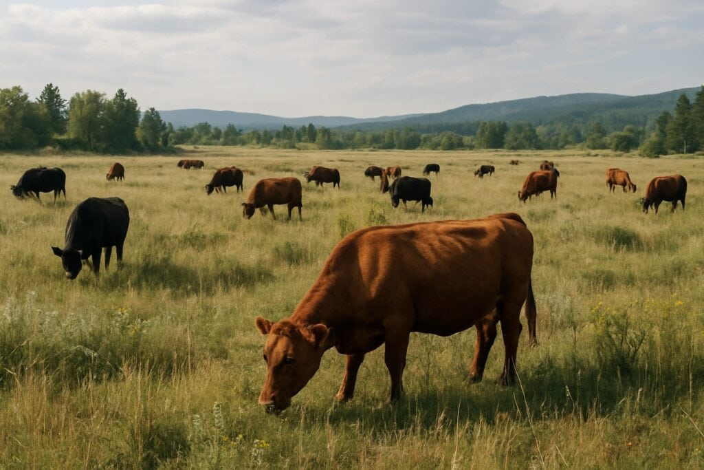 Washington State grassland with cattle grazing and native plants.
