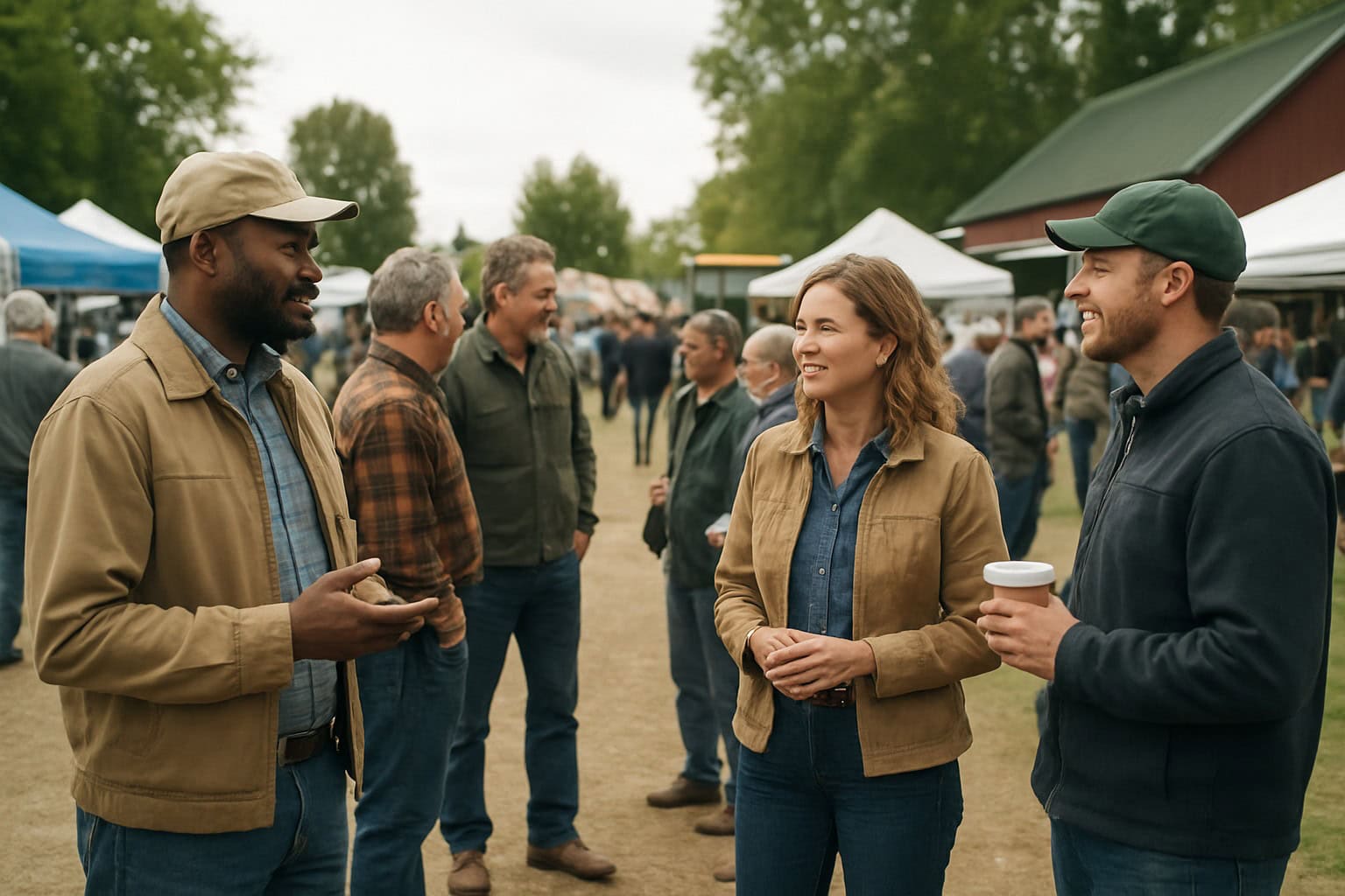 Networking event at a Washington agricultural fair with farmers and landowners.