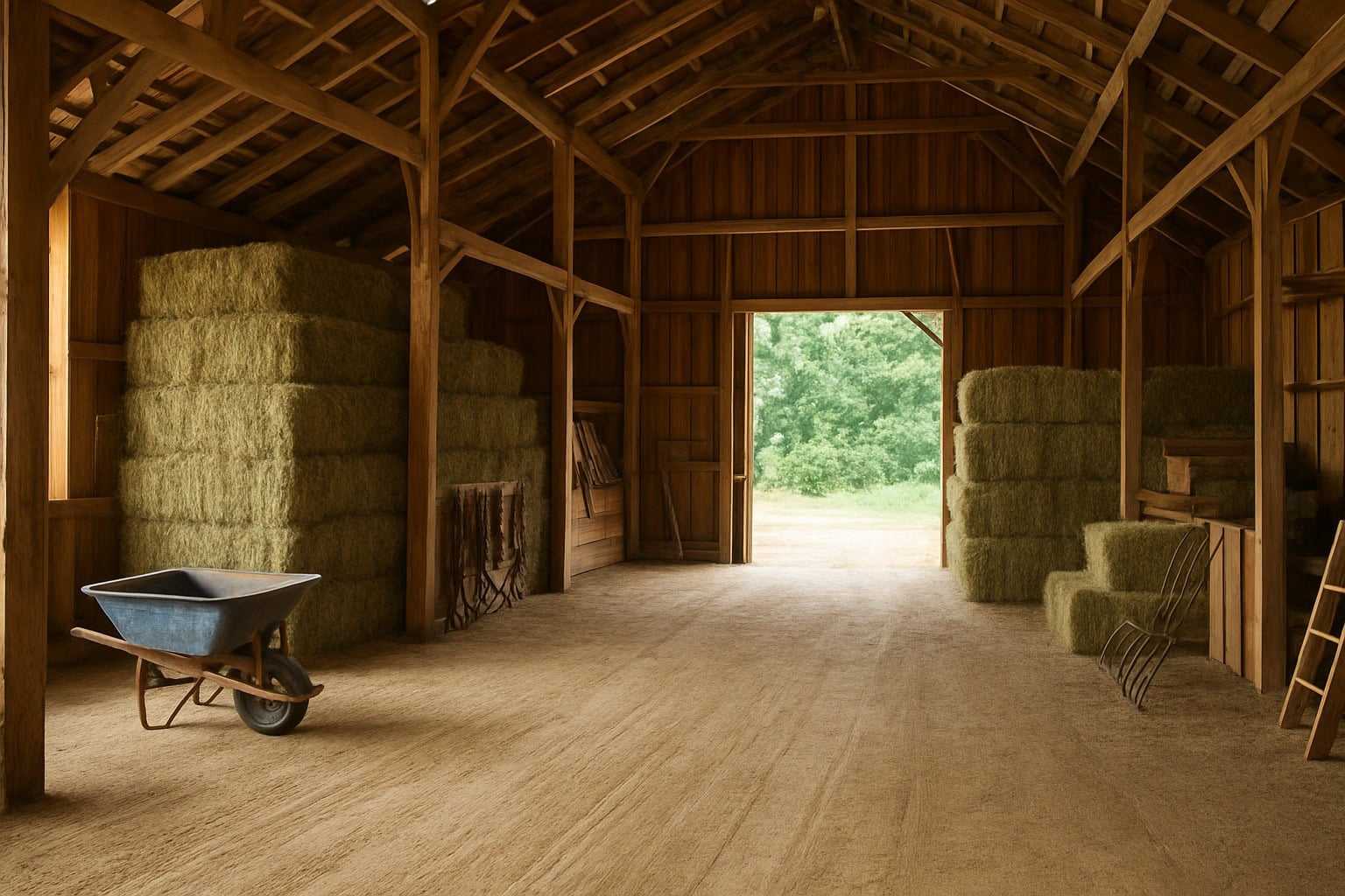 Swept barn interior with tidy storage in Washington State.