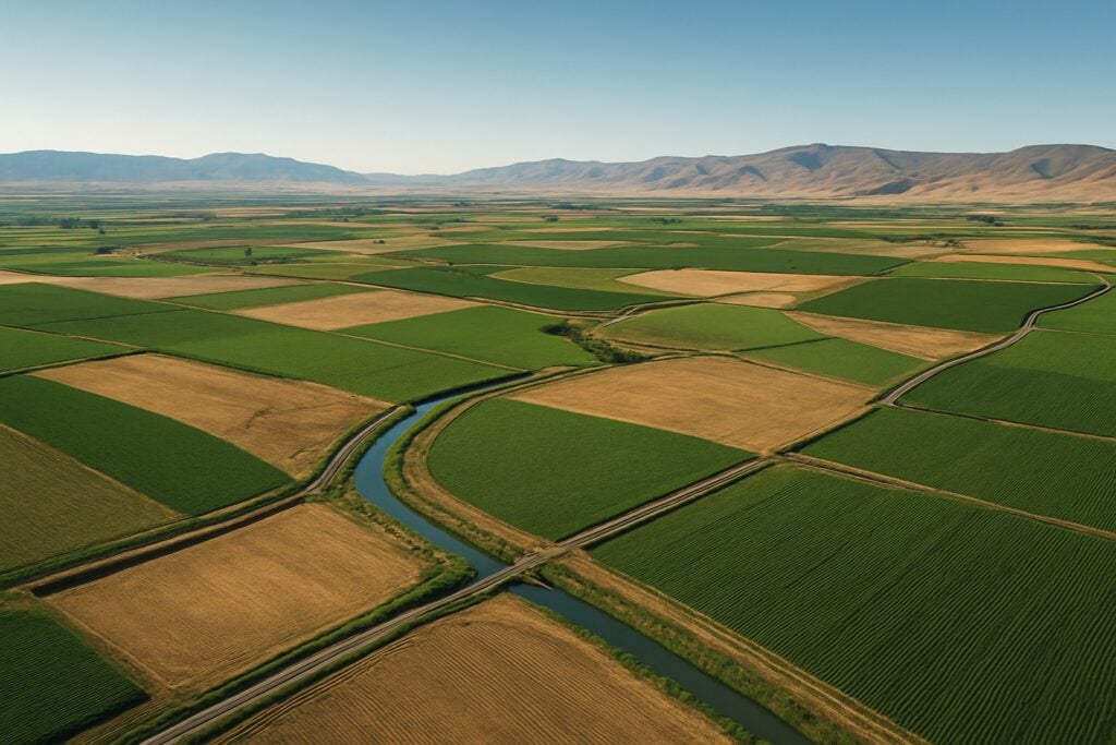 Aerial view of irrigated fields in the Columbia Basin, Central Washington.