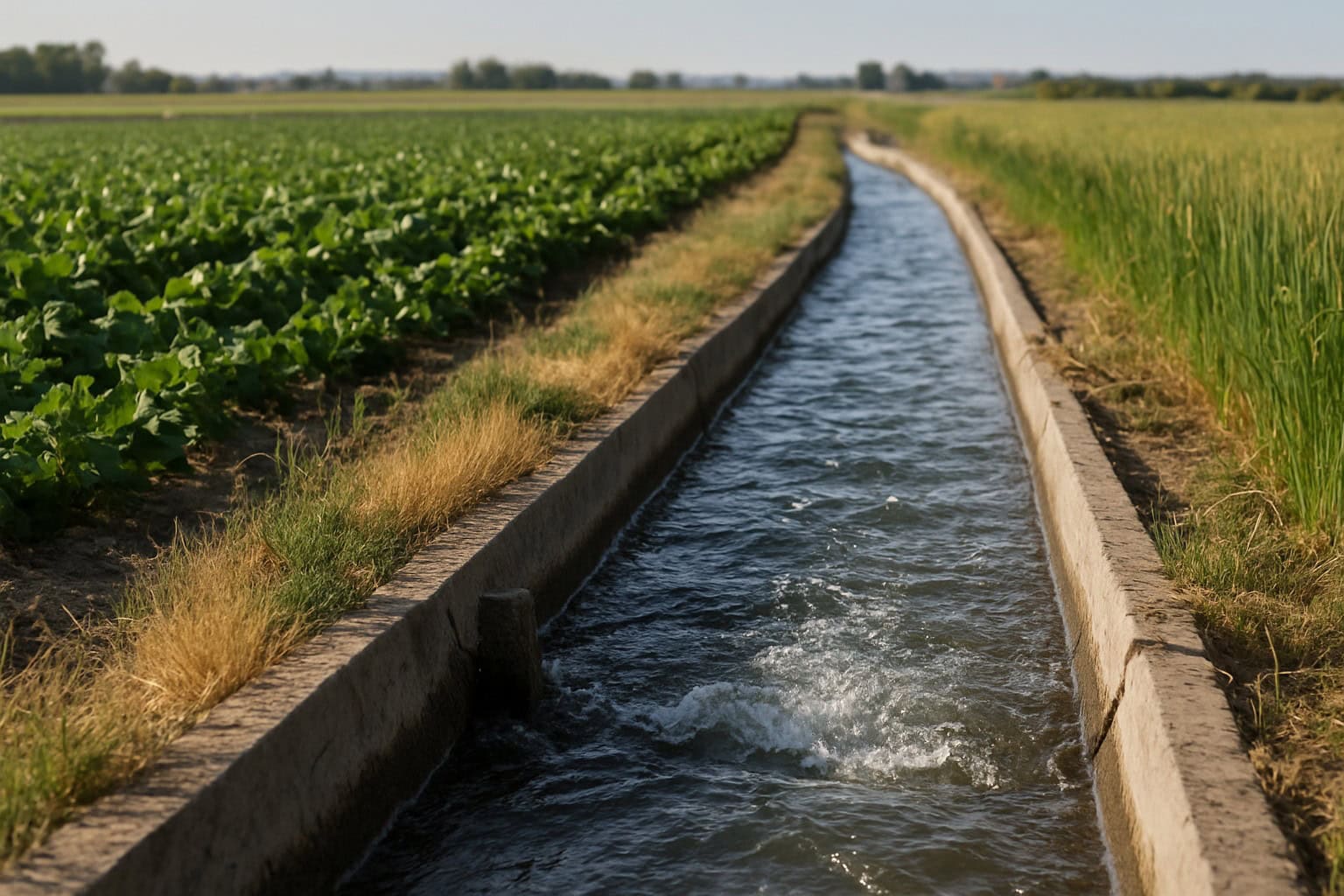 Irrigation canal system in the Columbia Basin with flowing water.