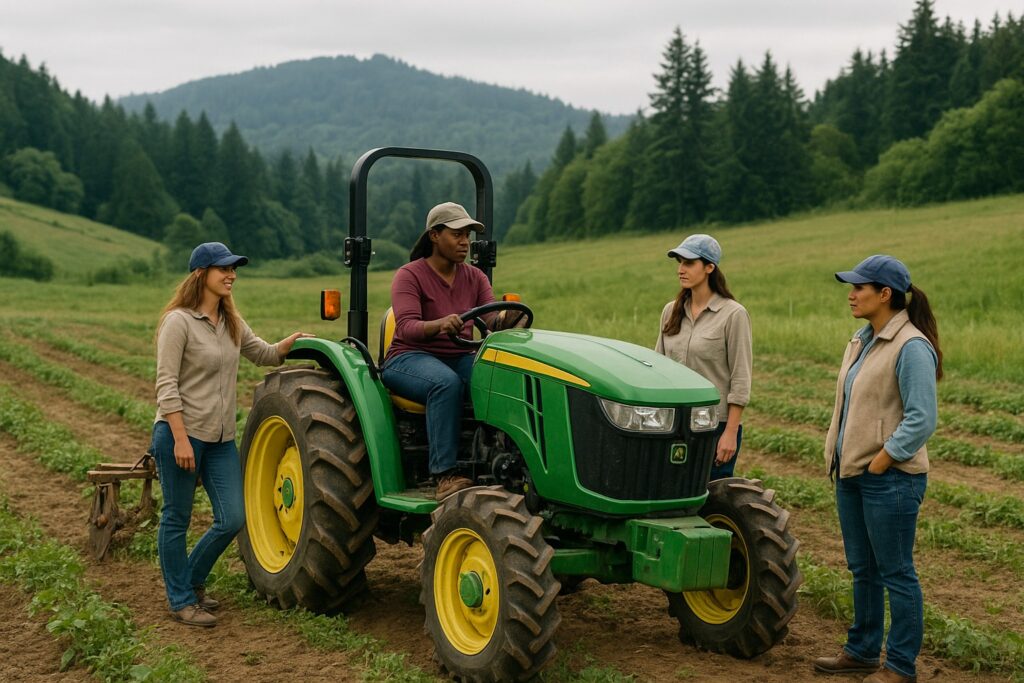 Women learning tractor operation in Washington State during WWII.