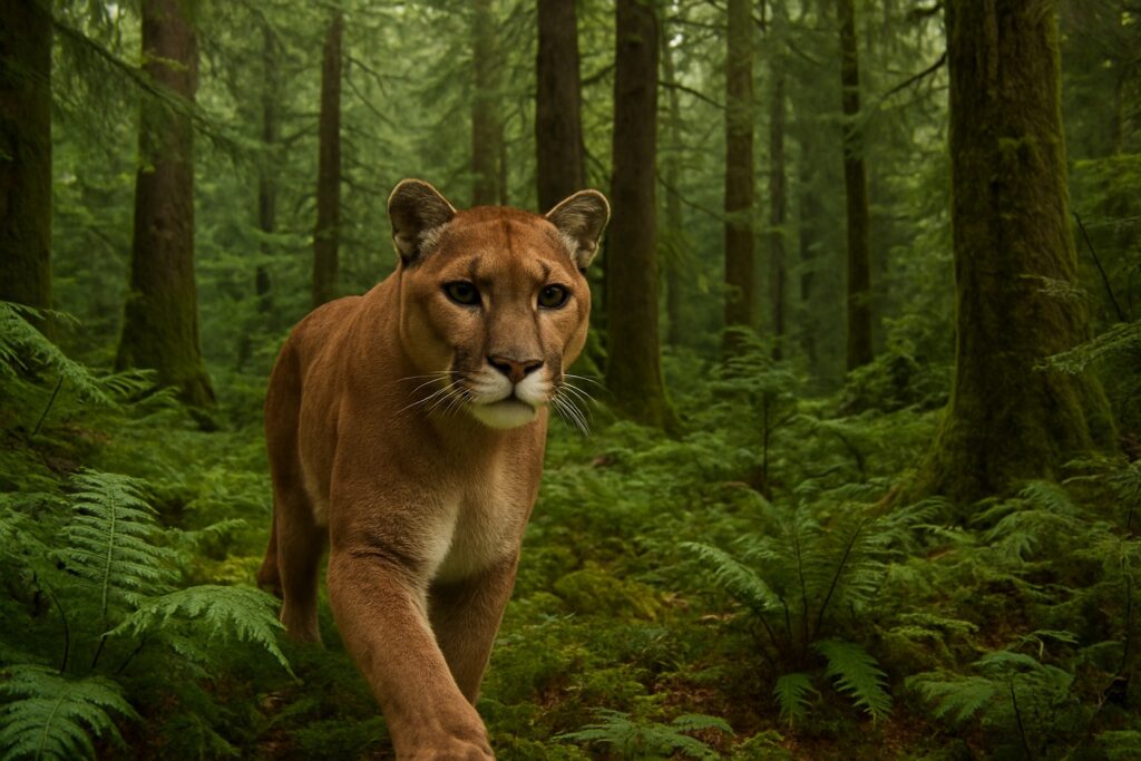 Cougar in Washington State forest habitat.