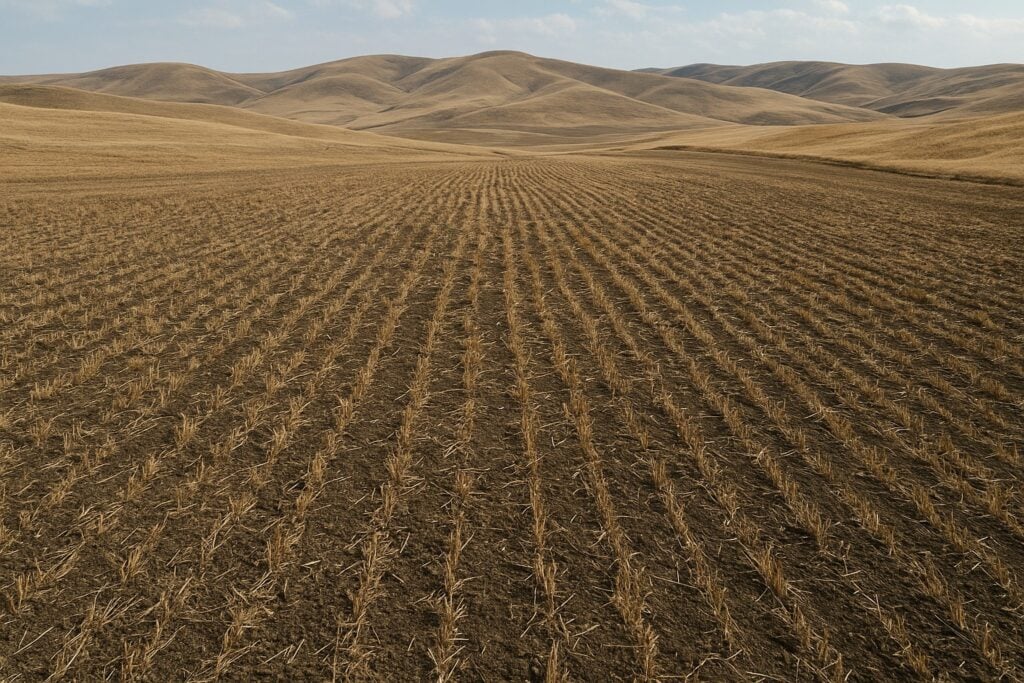 Aerial view of a no-till wheat field in Eastern Washington with crop residues.