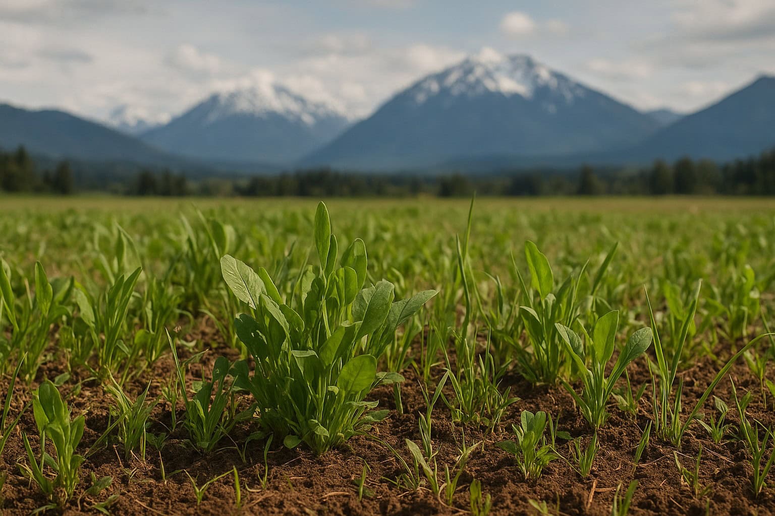 Healthy forage plants in a regrowing pasture in Washington State.
