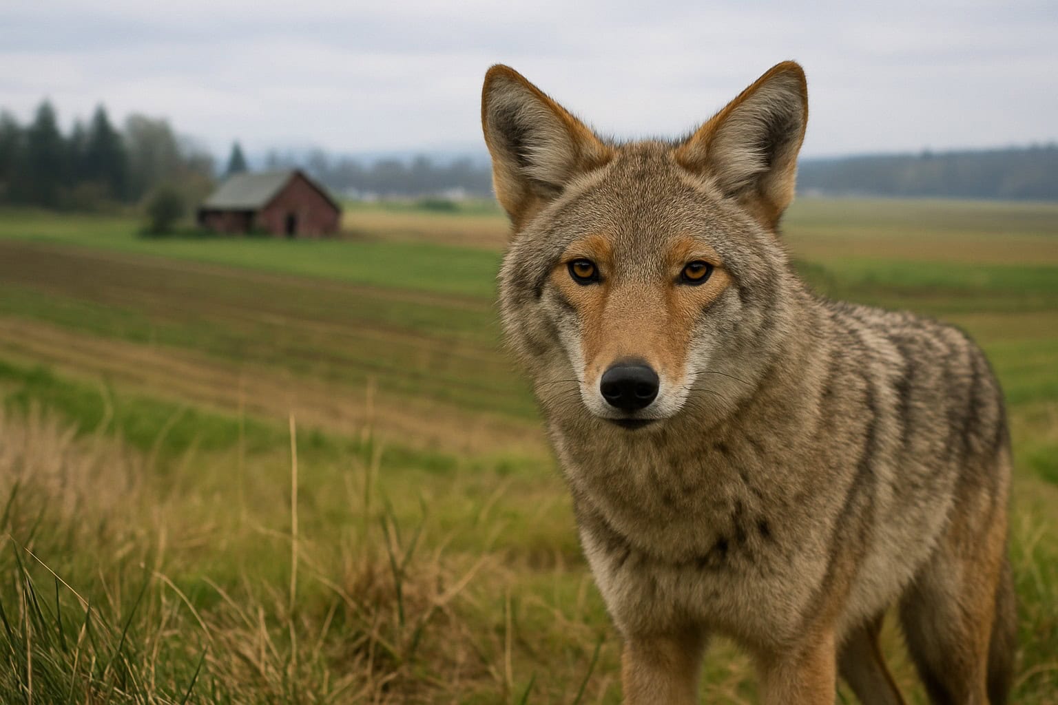 Coyote in a rural Washington State setting.