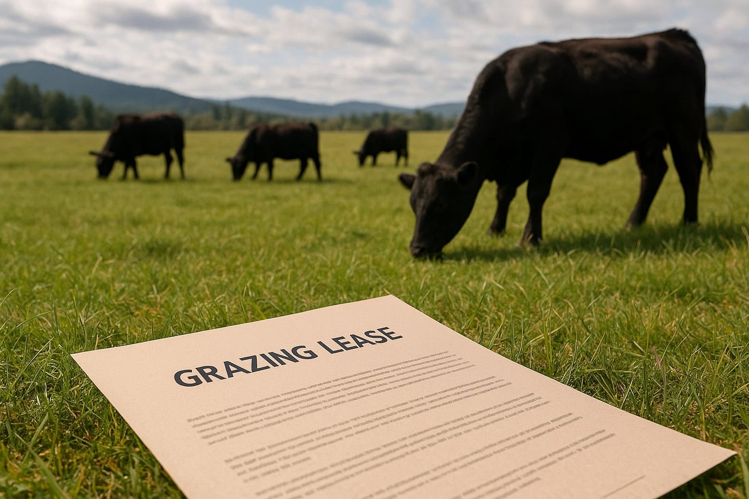 Grazing lease document with cattle on Washington pastureland.