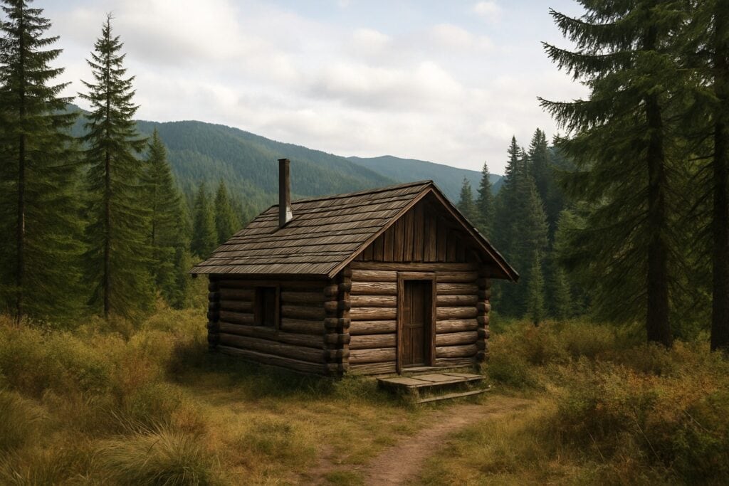 Hunter's cabin in Washington State surrounded by nature.