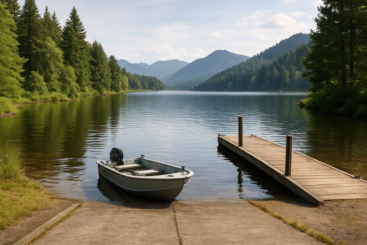 Lake in Washington State with a boat launch for fishing and boating.