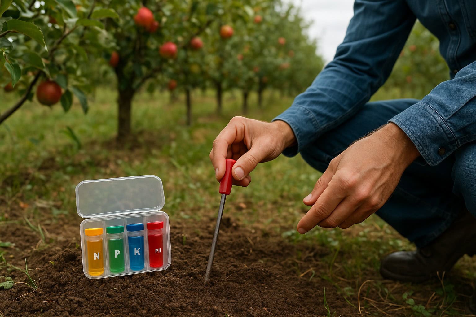 Close-up of soil testing in a Washington orchard.