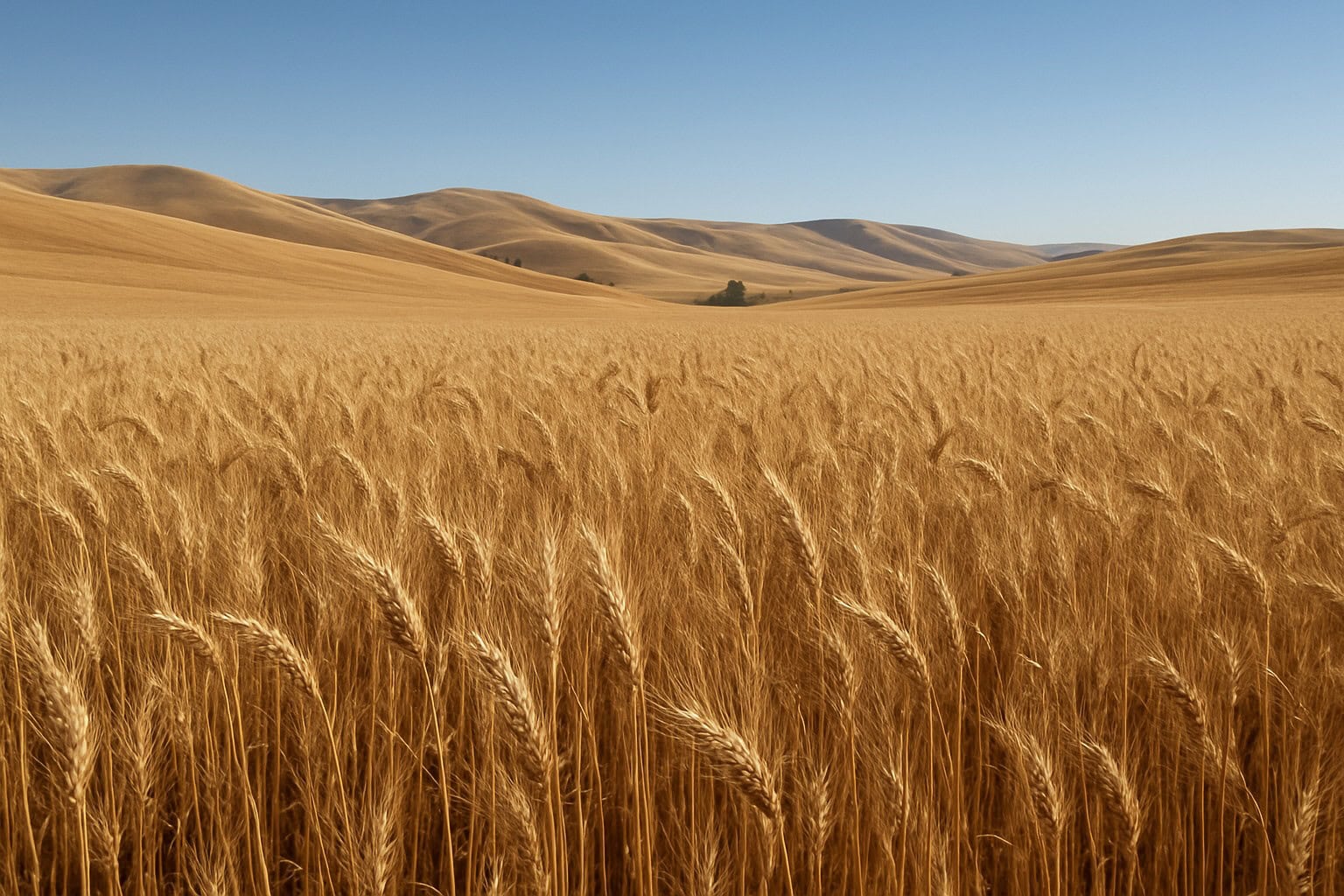 Dryland wheat fields in Eastern Washington with rolling hills.