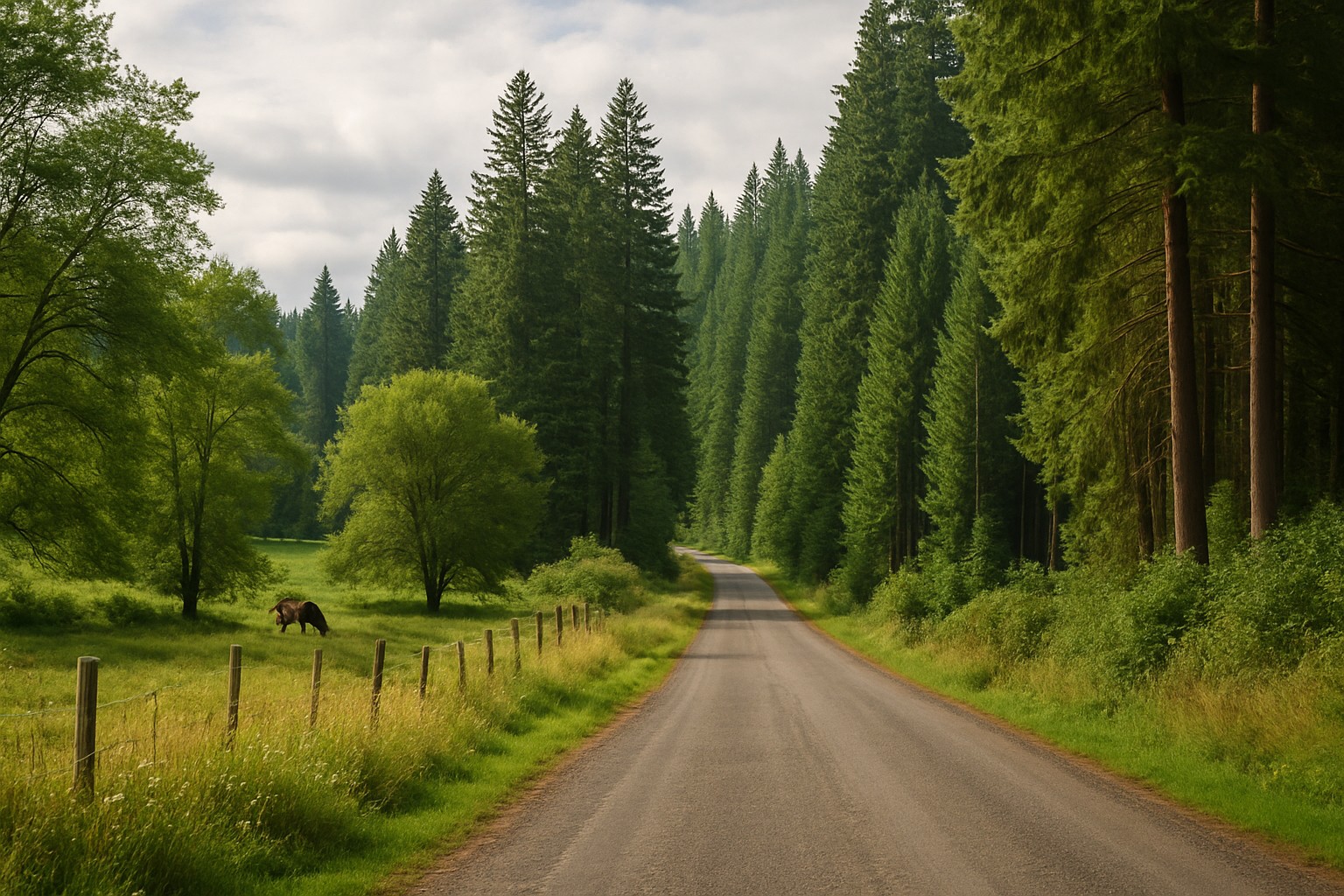 Rural road leading to a timberland area in Washington State.