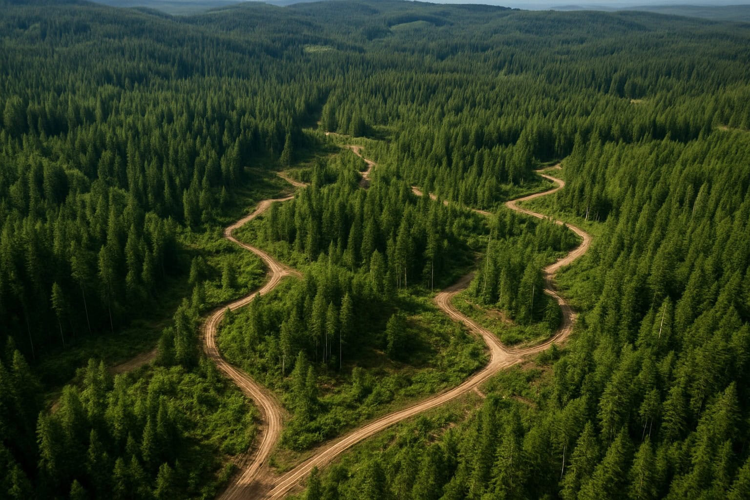 Managed timberland with forests and logging roads in Washington.