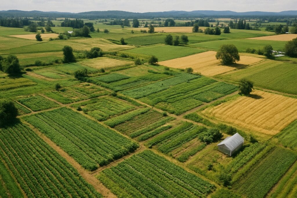 Aerial view of Washington State organic farms