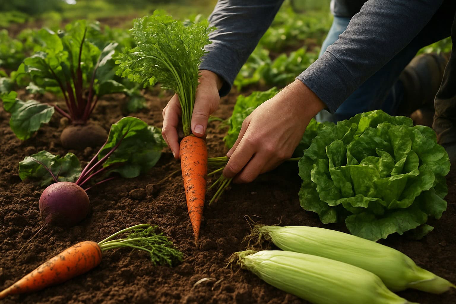 Organic vegetables being harvested in Washington State
