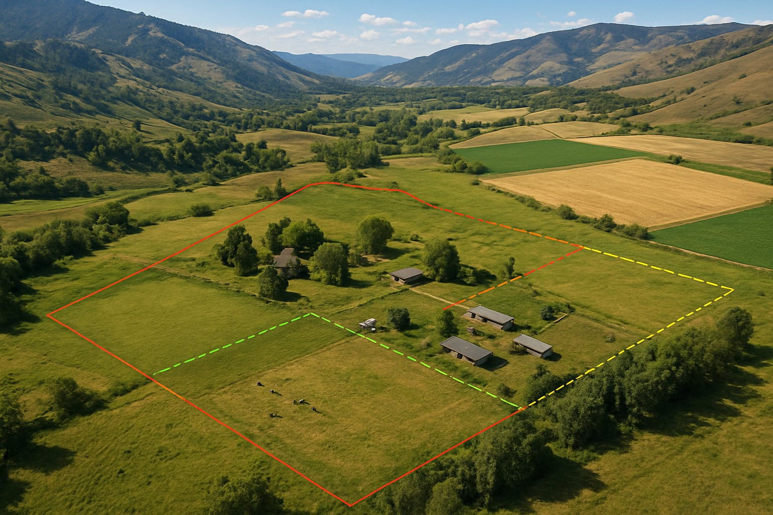 Map of ranch property with topographical and zoning details.