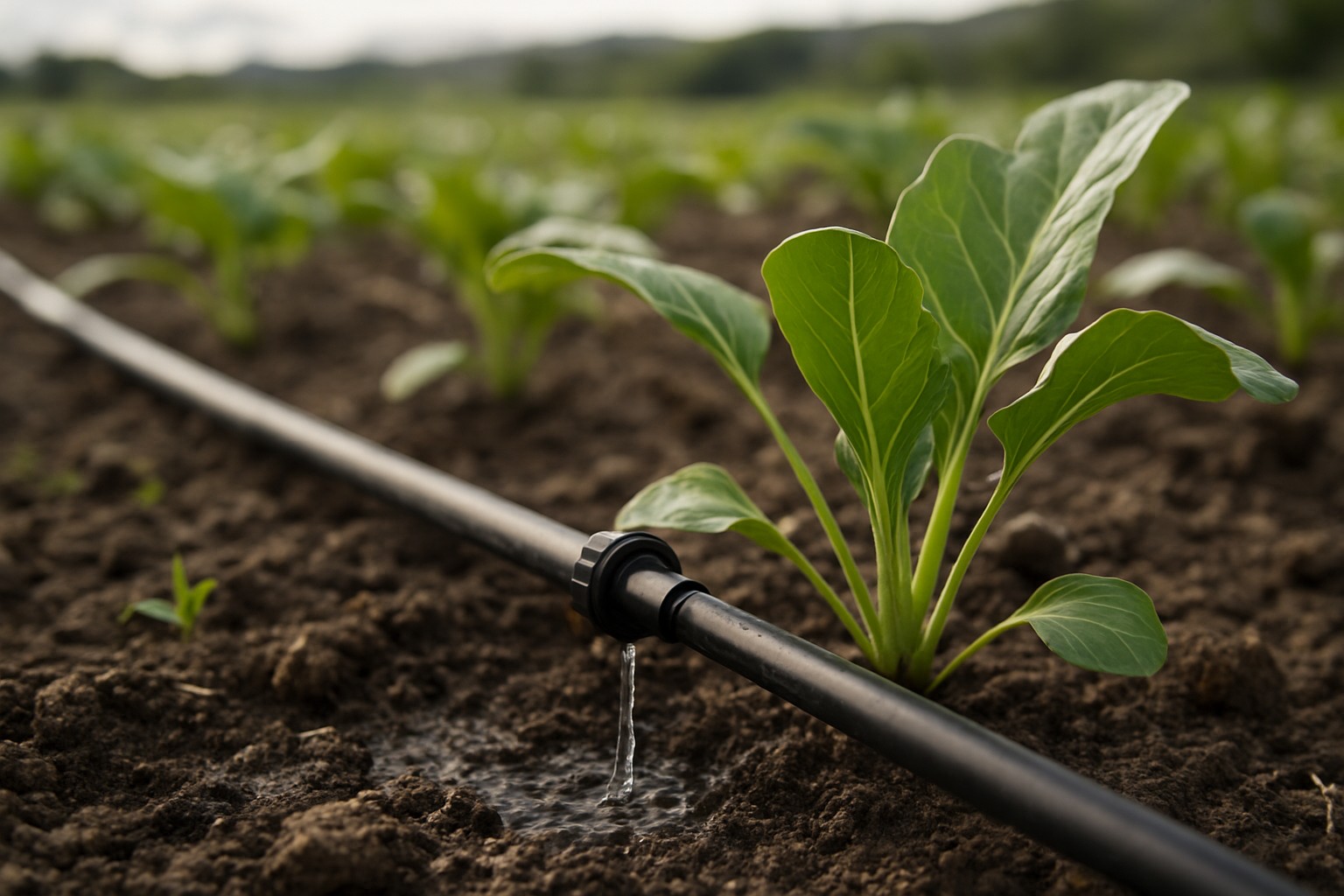 Close-up of drip irrigation emitters in a Washington farm.