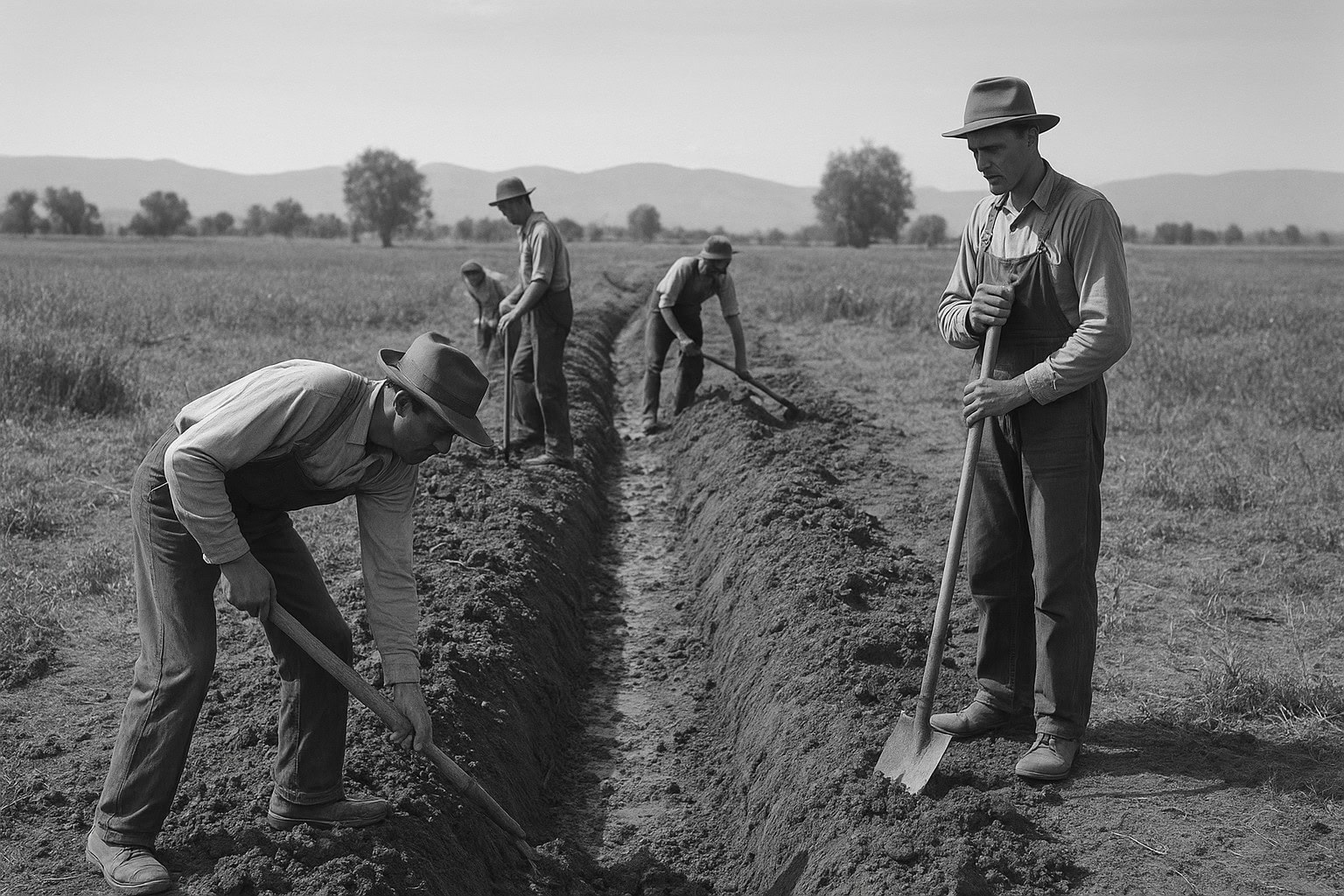 Early 20th-century farmers building an irrigation ditch in Yakima Valley.