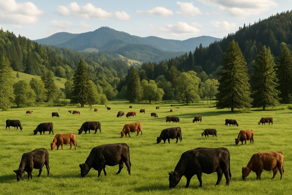 Washington State ranch with cattle grazing and diverse landscape.