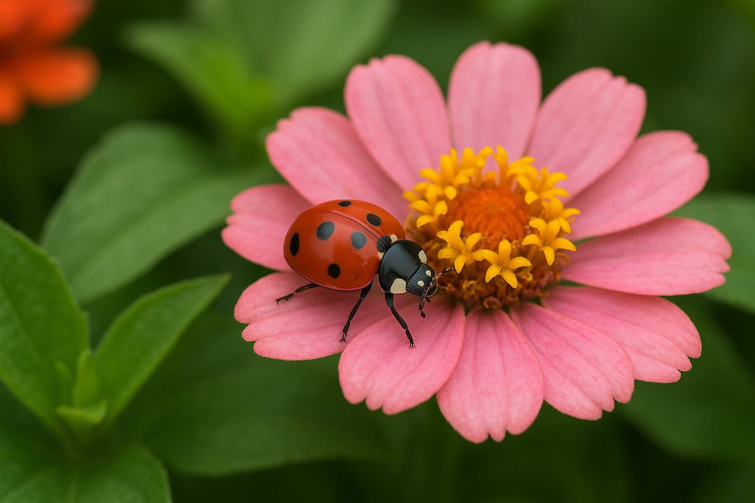 Ladybug on a flower in a Washington garden.