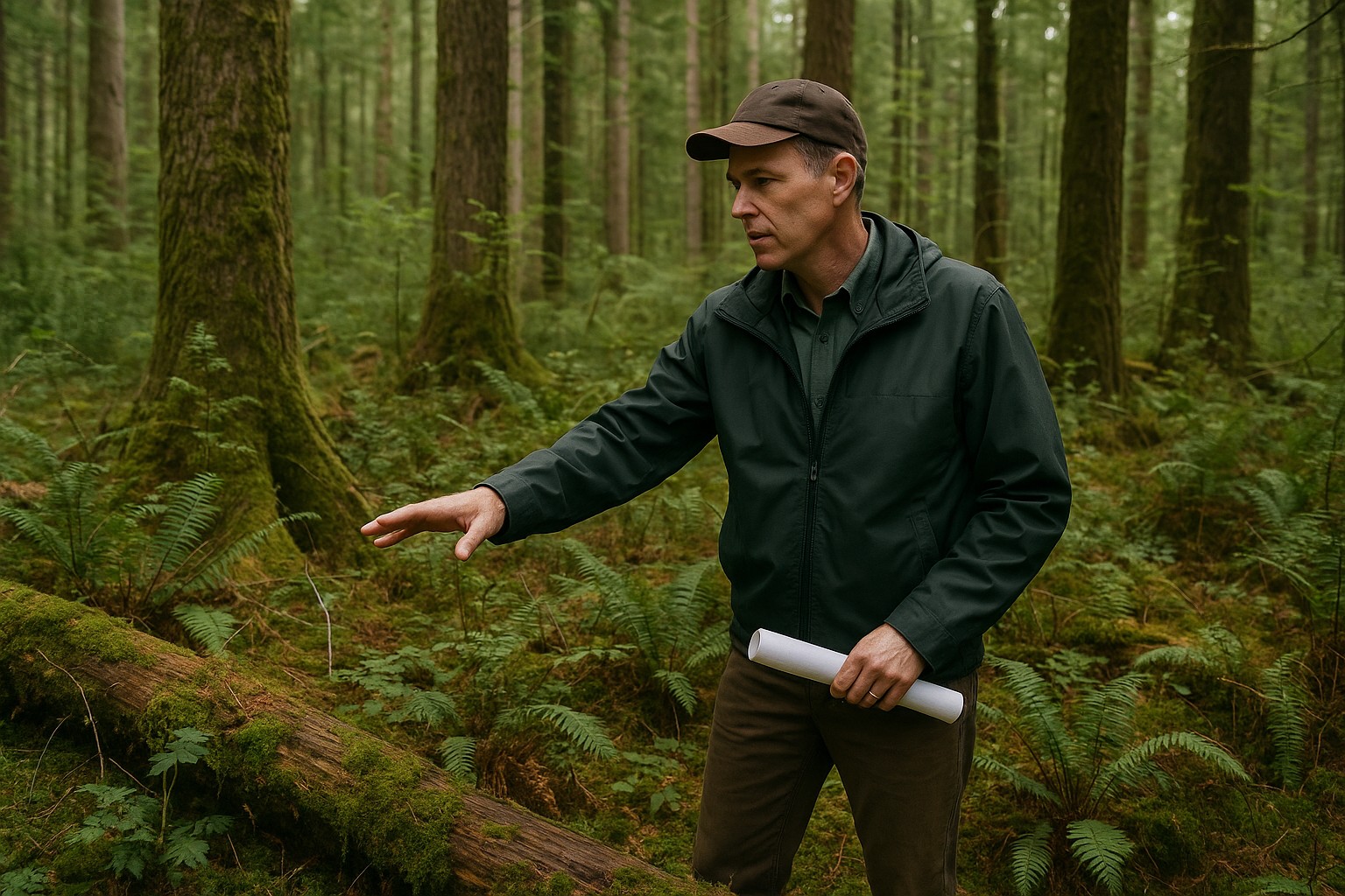 Landowner in Washington State forest practicing timber management for wildlife conservation.