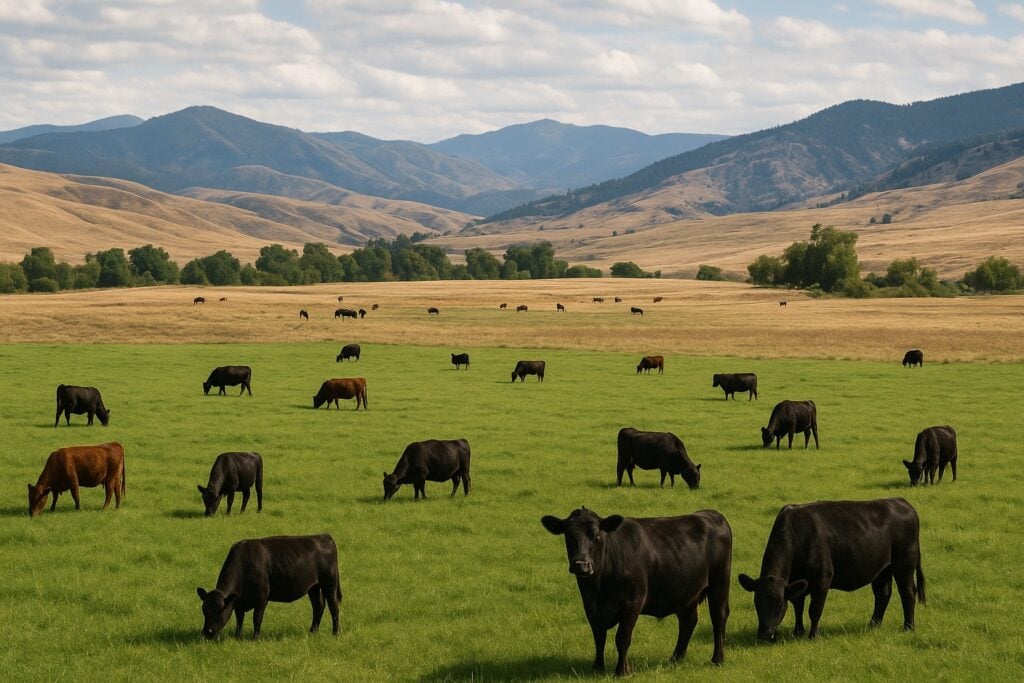 Washington State cattle ranch with diverse landscapes and grazing cattle.