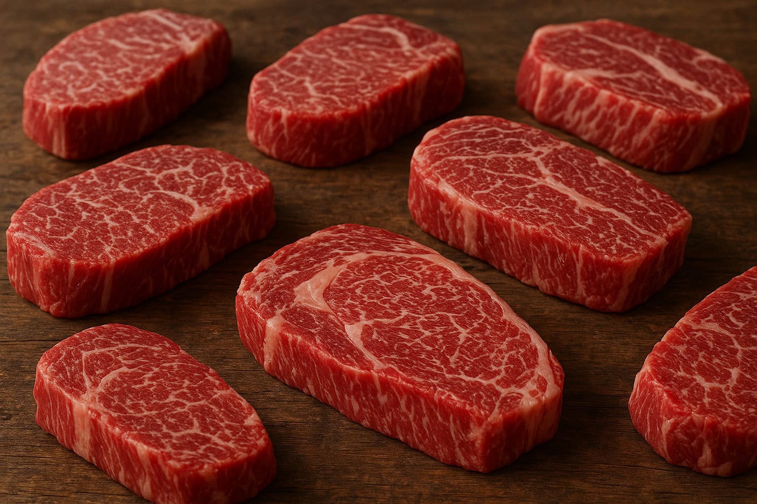 High-quality marbled beef cuts representing Prime grade.