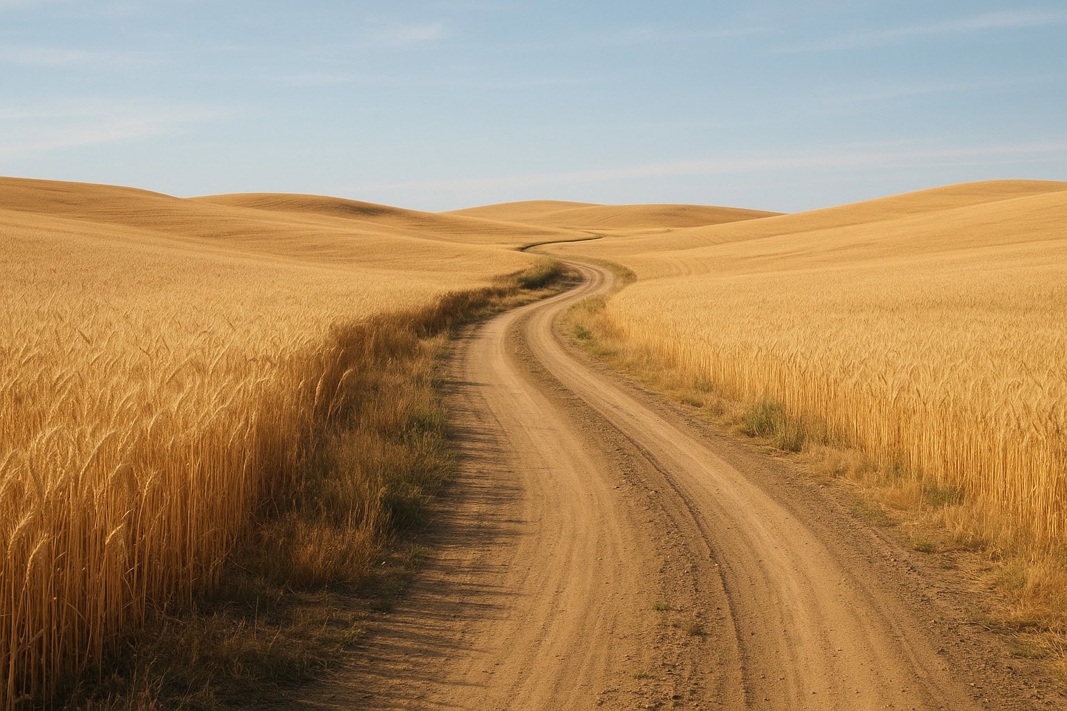 Dirt road through wheat fields in Eastern Washington, representing access easements.