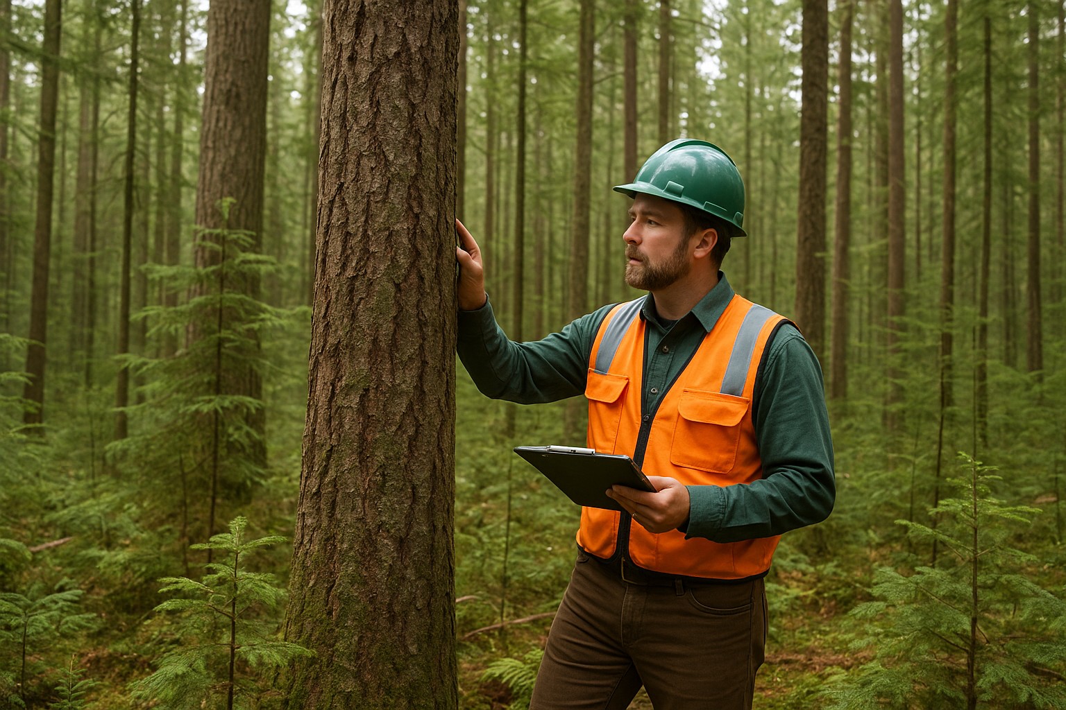 Forester conducting a timber inventory in a Washington State forest.
