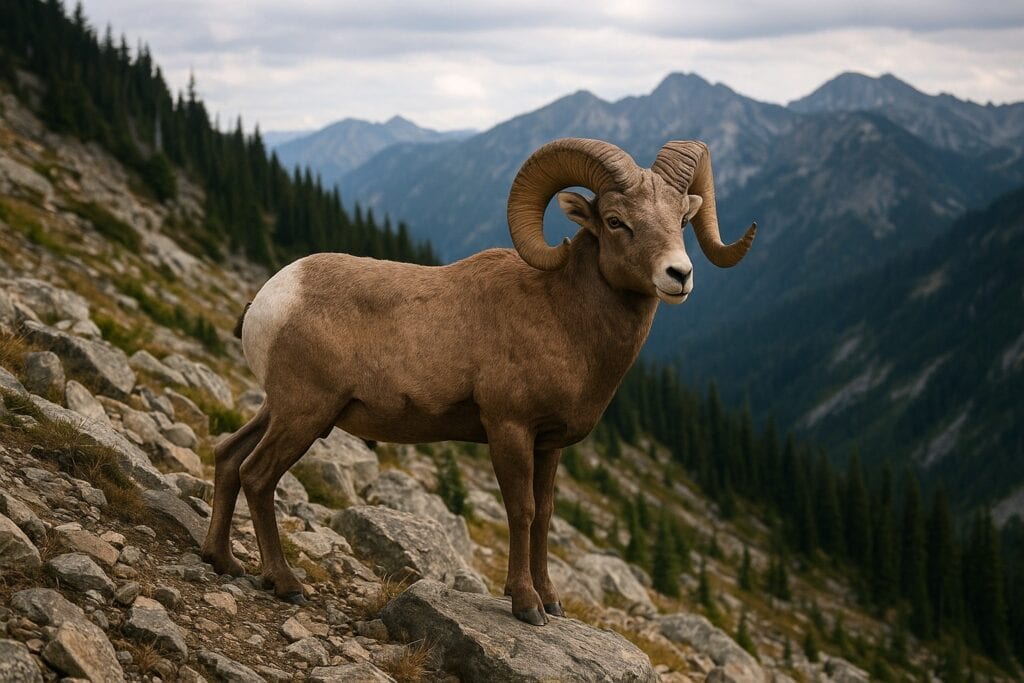Bighorn sheep on a rocky slope in Washington's Selkirk Mountains.