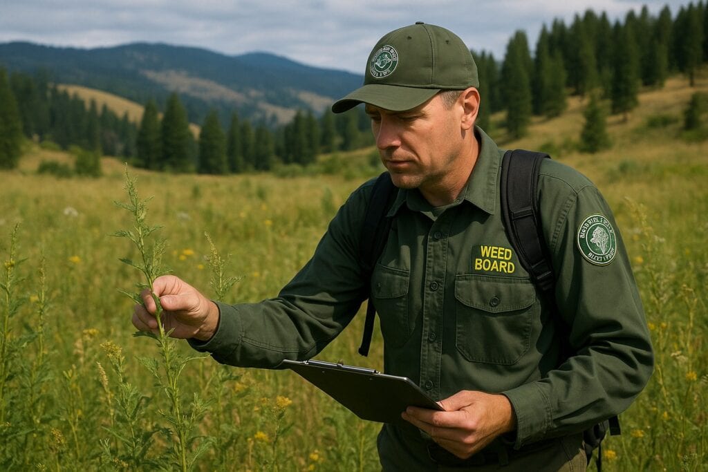 Weed board official inspecting a field in Washington State.
