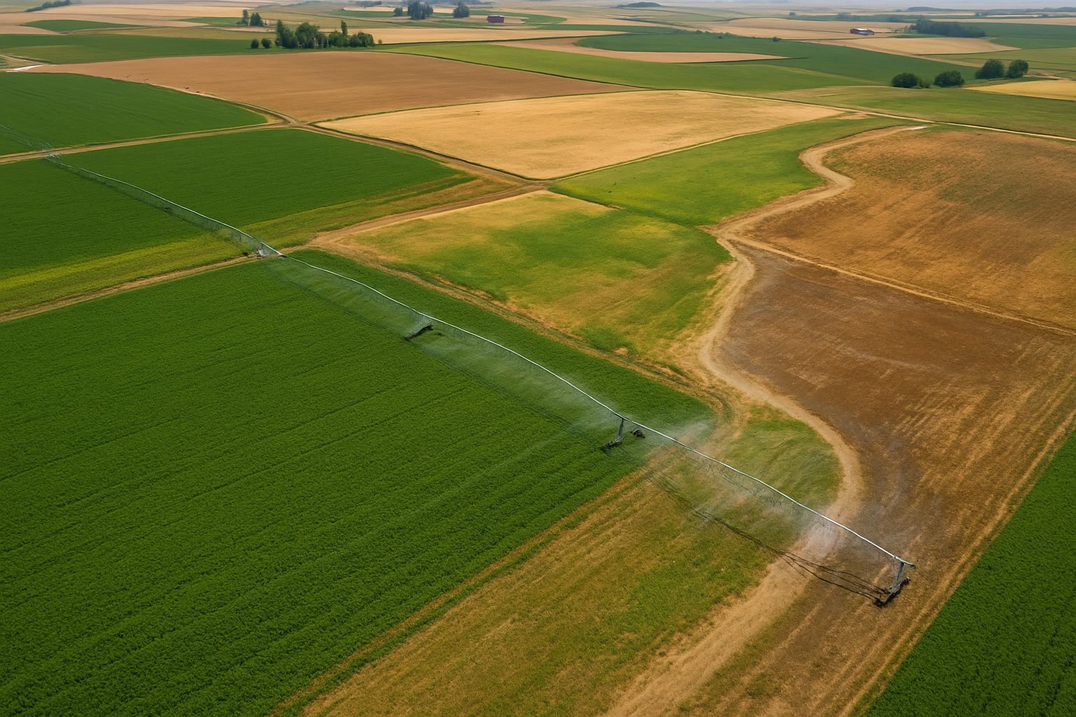 Aerial view of Yakima Valley agricultural fields with irrigation systems.